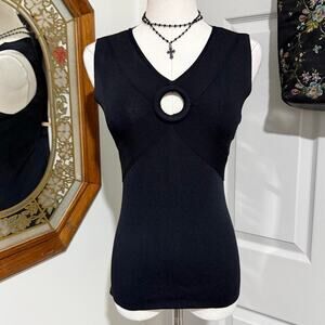 VTG Y2K Versailles Black Ribbed Sleeveless Keyhole Witchy Gothic V Neck Top M